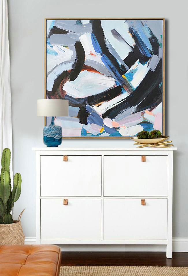 Large Modern Abstract Painting,Oversized Palette Knife Painting Contemporary Art On Canvas,Big Canvas Painting,White,Gray,Black,Blue.etc